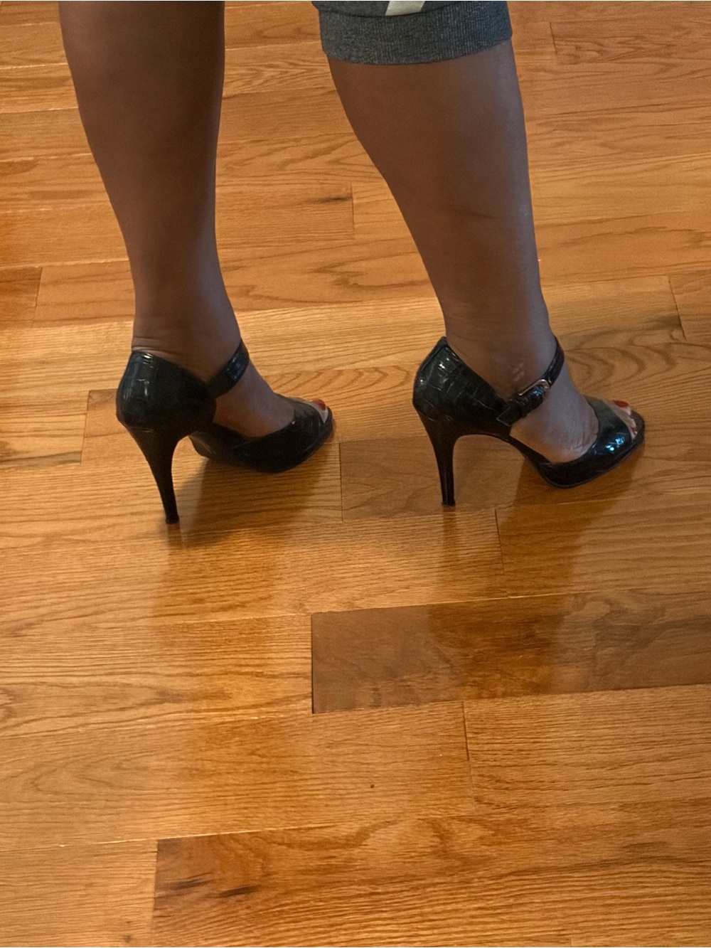 Chinese Laundry Black Croc-Embossed Open-Toe High Heel Sandals